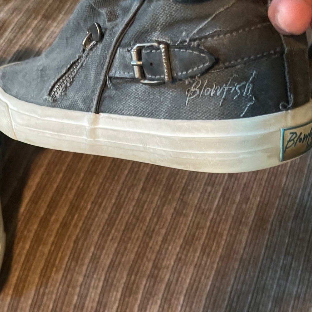 Blowfish Gray Canvas Slip-On Sneaker with Buckle and Side Zip